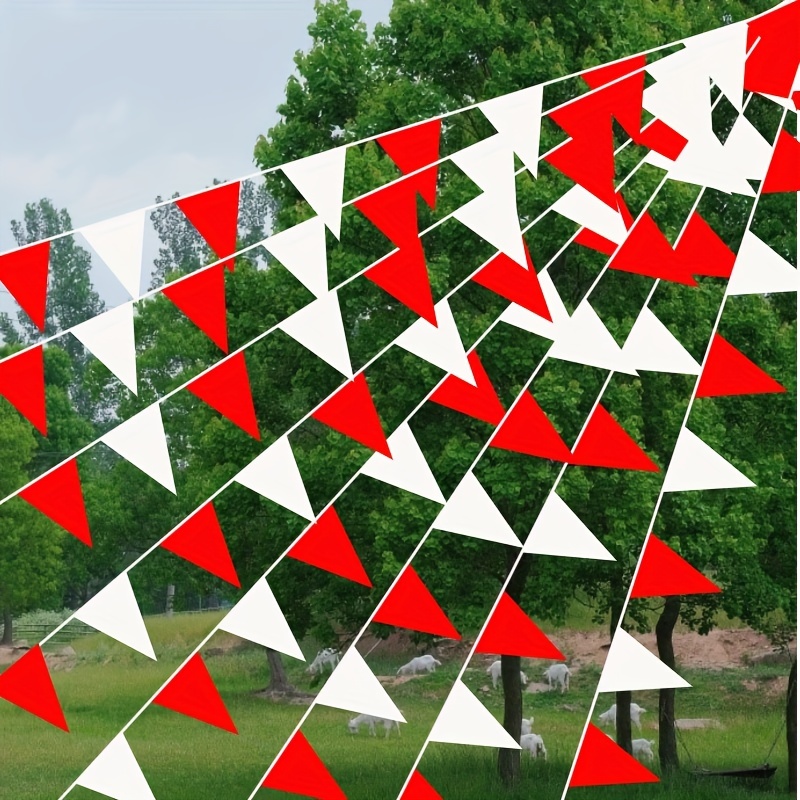 

328ft Carnival & Circus Red & White Triangle Flags - Reusable, Easy-hang Safety Warning Banners For Outdoor Events