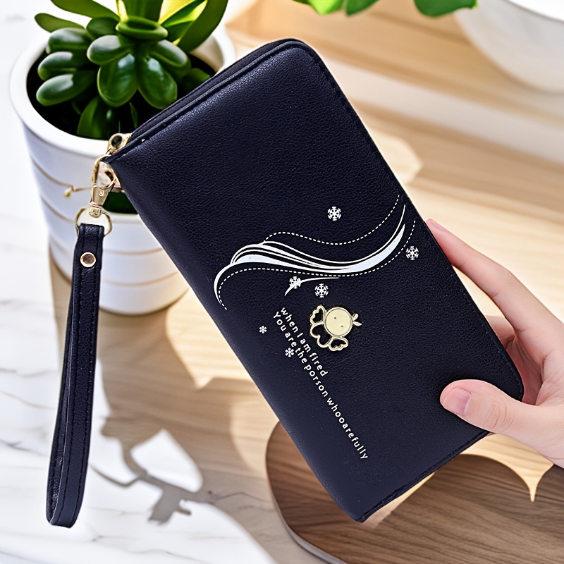1pc Women's Long Zipper Bag For Phone Handbag Card Holder Coin Purse, Pu Material