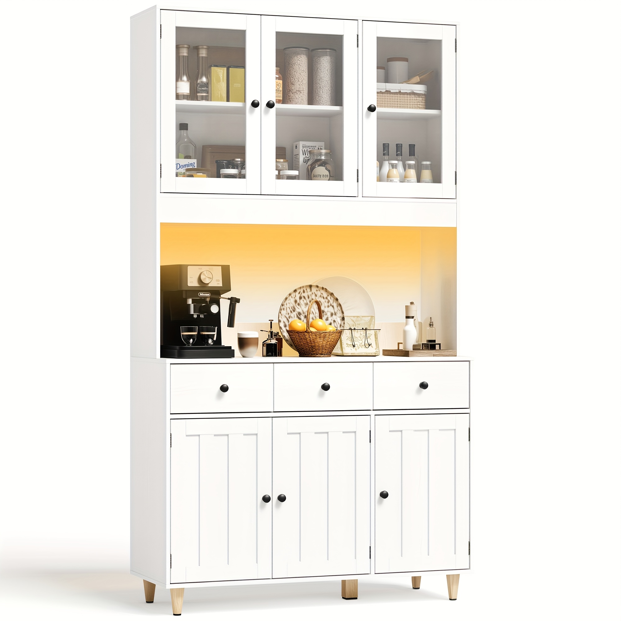 Image of Large Kitchen Cabinet With 3 Drawers And 6 Doors, Features Anti-tip Protection For The Tall Cabinet, Offering Storage Capacity For All Kitchen Utensils