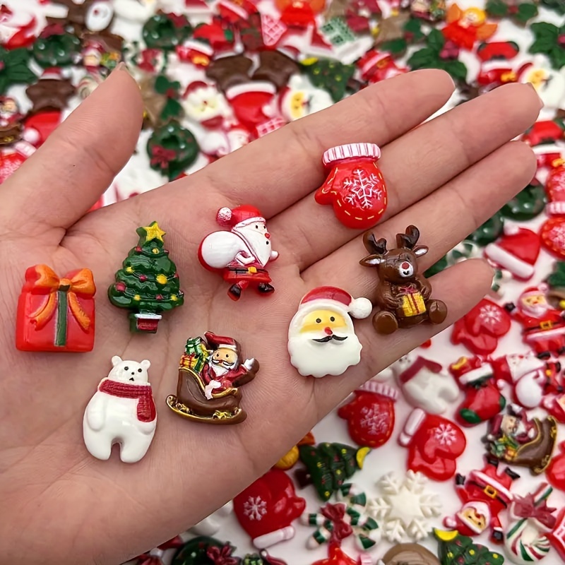 TEMU 50pcs Holiday-inspired Flatback Charms, Decorative Assortment For Diy Crafts, Jewelry Making With Snowman, Reindeer, And Seasonal Decorations - Non-metallic, No Plating Material