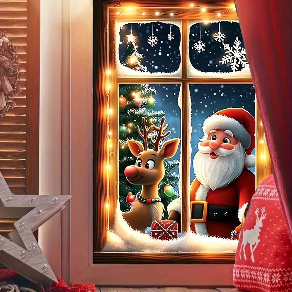 TEMU Pegatinas para ventanas de Papá Noel y renos - Autoadhesivas, reutilizables, decoraciones navideñas con y luces - Ideales para crear un navideño
