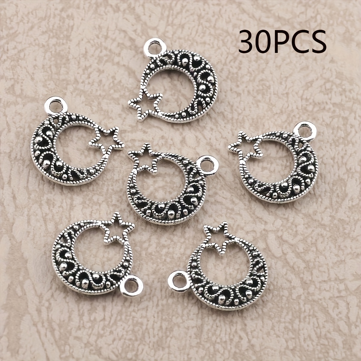 E-shop 30 Stück Vintage Hohle Mond- und Stern-Anhänger, bezaubernde Mond- und Stern-Charms aus Zinklegierung, geeignet für Schmuck-Erweiterungen wie
