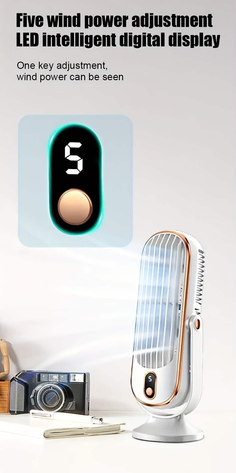 JKUOO Portable USB Desk Fan - Compact Dual-Blade Design, Powerful Airflow, 5 Speed Settings, Rechargeable Lithium Battery, Ideal for Office, Travel, Camping, RV Use, Outdoor Desk Fan | Modern Desk Fan | Durable Desk Fan