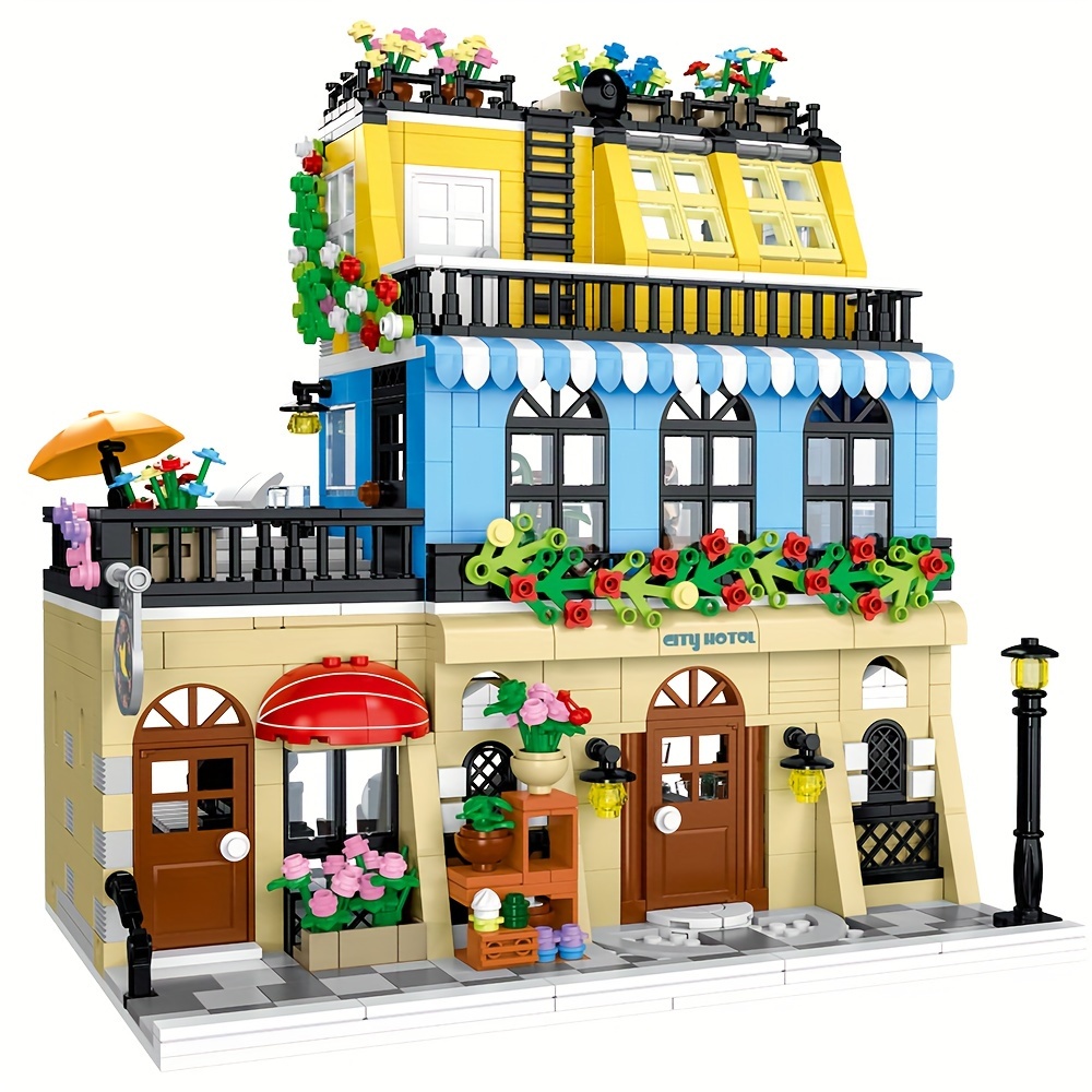 

Architecture Building Kit With Led Lights, 1464 Pcs 3 Layer Set City Street Hotel Model Building Blocks Modular Construction Toys For Teens Adults