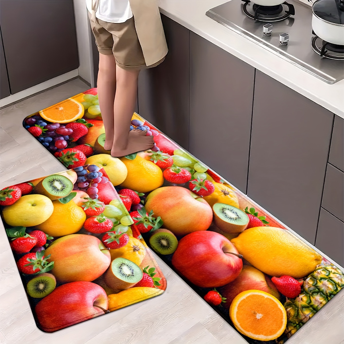 

1pc/2pcs, Fruits Kitchen Mats, 1.2cm Thickness Non-slip And Durable Bathroom Pads, Comfortable Standing Runner Rugs, Carpets For Kitchen, Home, Office, Sink, Laundry Room, Bathroom, Spring Decor