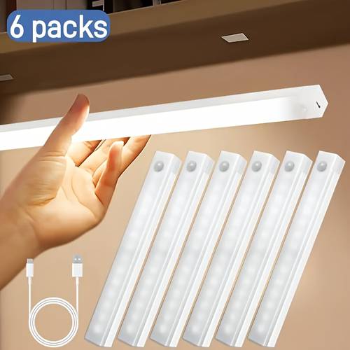 six smart led motion sensor lights usb rechargeable magnetic night lights in sizes of 3 94 inches 7 87 inches and 11 81 inches with a capacity of 750 mah suitable for use in offices bedrooms kitchen cabinets wardrobes stairs