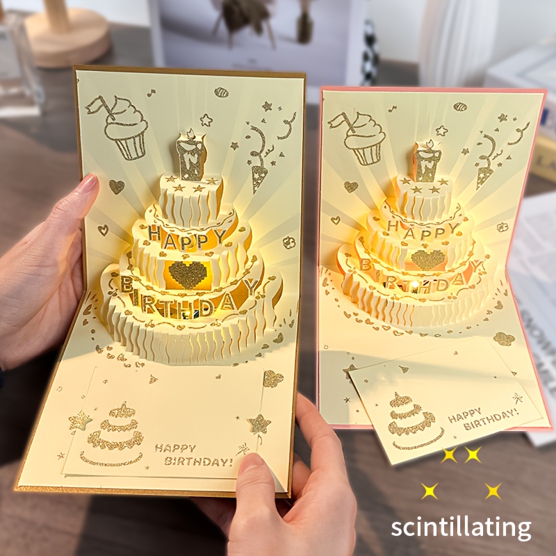 creative and high end 3d   up greeting card with music and lights   birthday cake   surprise gifts and birthday theme greetings a 3d   up happy birthday card