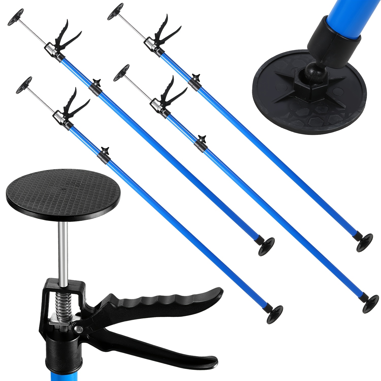 TEMU Lot de 4 supports de plafond en acier, support réglable en hauteur de 115 à 290 cm, de charge de 50 kg, support télescopique à angle jusqu'à 45