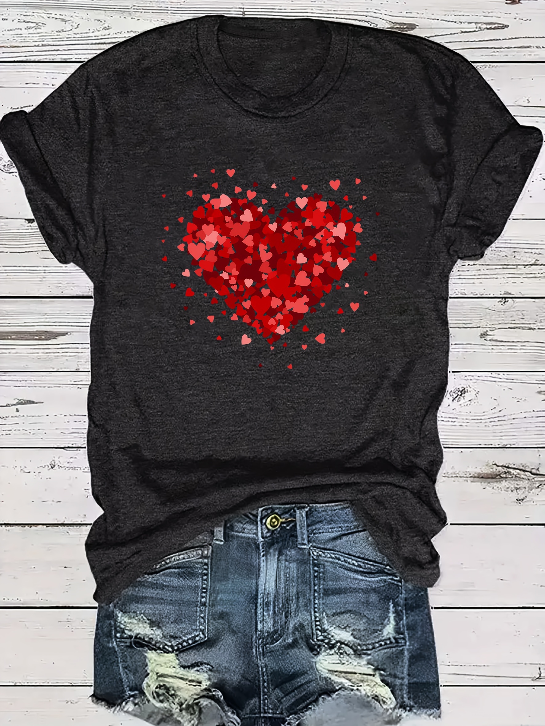 zanvin Womens Valentine's Day Graphic Tees Short Sleeve Love Heart Tshirts  Cute Valentine Gift for Her,Navy,S