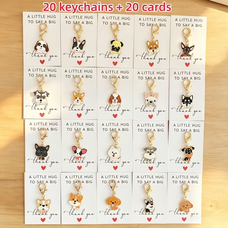 TEMU 40pcs Cartoon Dog-themed Keychain And Thank You Card Set - 20 Keychains   20 Card Stocks - Chic Alloy Dog Keychains With Thank You Cards For