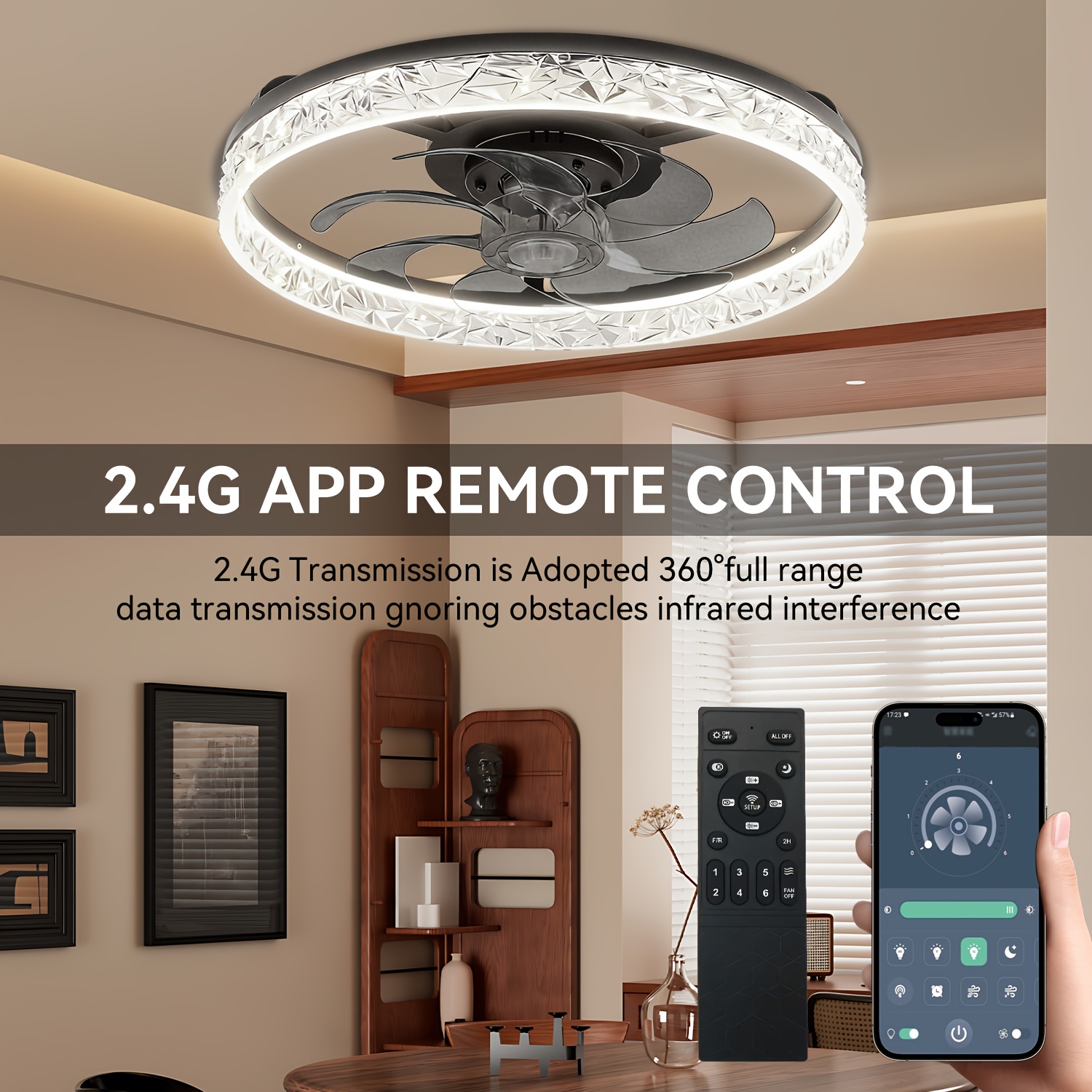 led ceiling fan 20 ceiling fan with lights   control 3 colors dimmable 6   crystal frame timing function reversible   indoor flush mount low profile ceiling fan for bedroom living room Product details 3