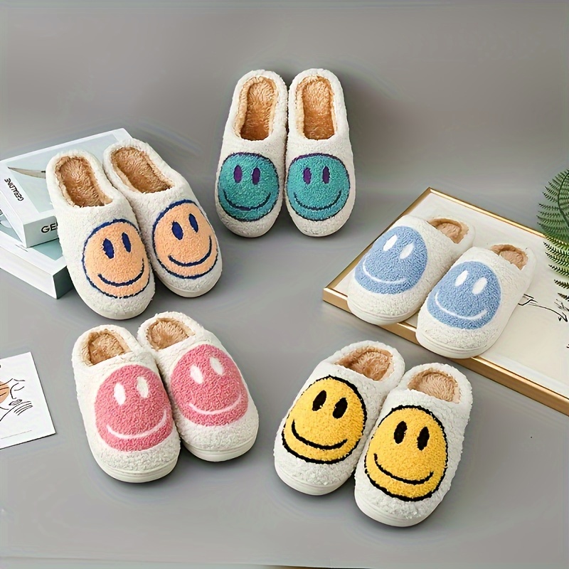 

Girl's Adorable Smile Face Pattern Slides With Warm Plush Lining, Cozy Thermal Casual Slippers, Winter
