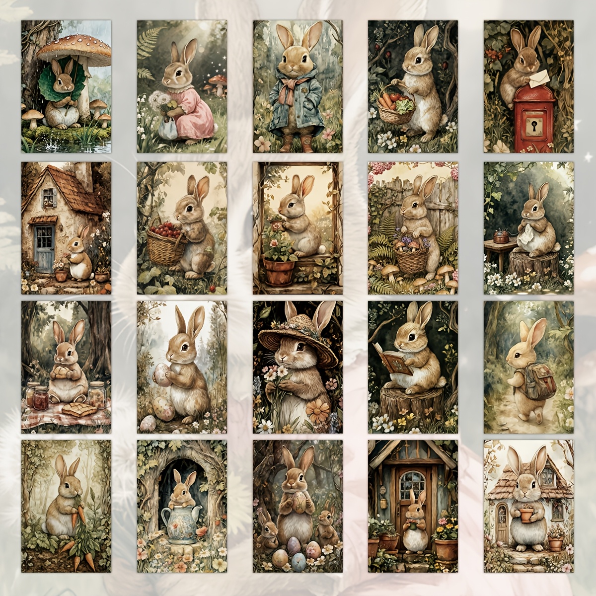 TEMU 20pcs Retro Easter Gift Cards | 4x6 Inch Easter Postcards With Fun Bunny And Illustrations, Classic Forest-themed Decor Art Poster Collage Set,
