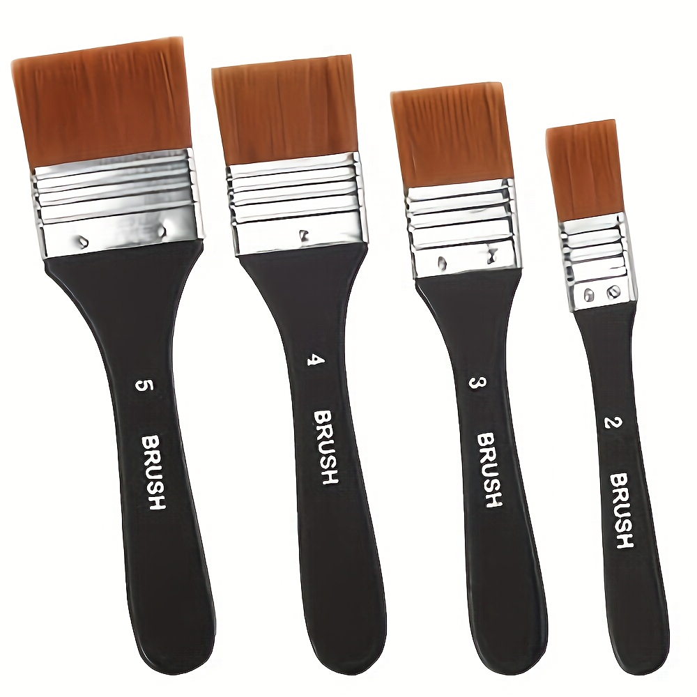 4 Premium Art Brushes - Professional-grade Flat-spun Nylon Brushes, , Suitable For Acrylic And Oil Painting, Black Handles With White Lettering, Suitable For Home Decor
