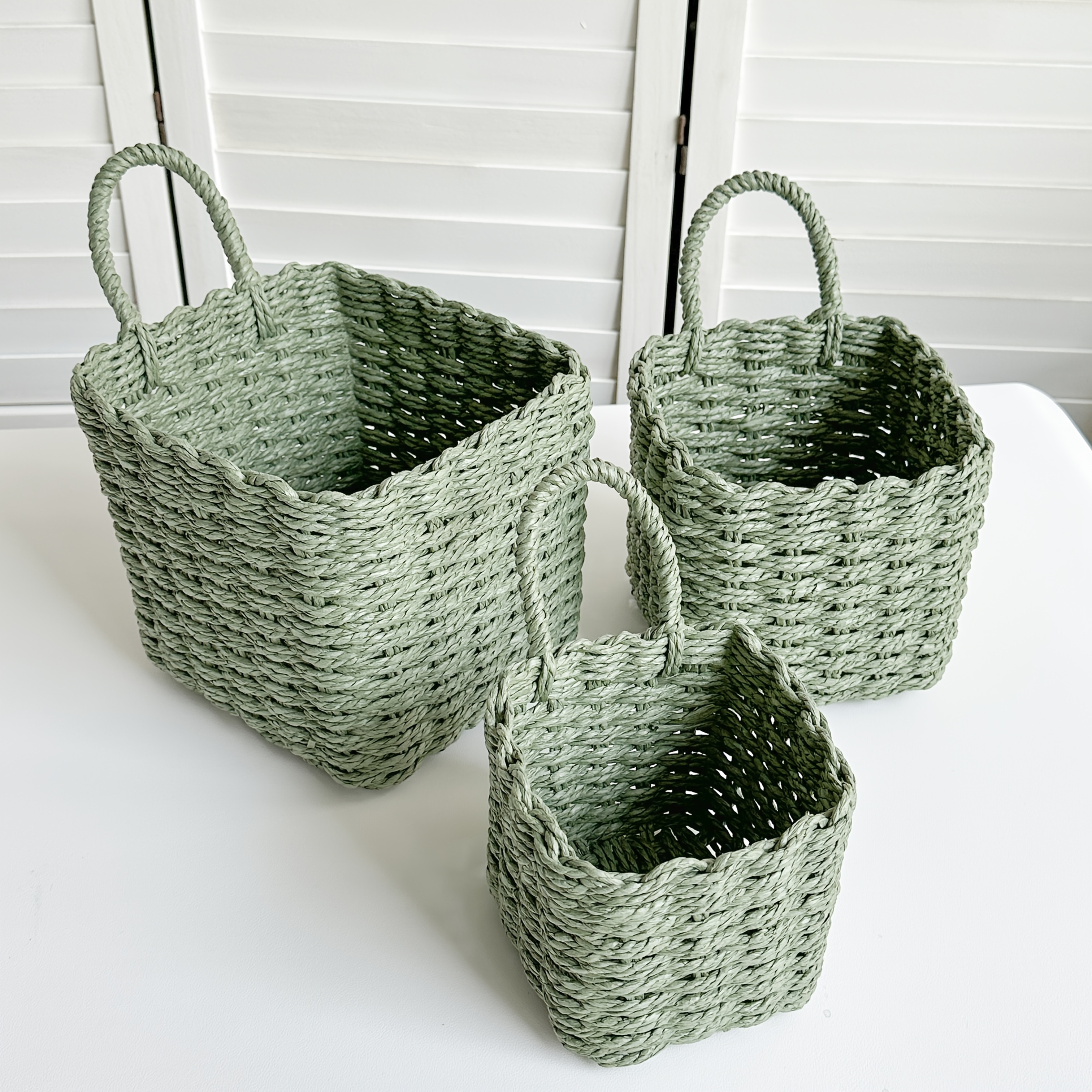 3pcs Paper Rope Storage Basket Set, Kitchen Wall-mounted Organizer For Bathroom, Bedroom, Living Room & Office Desk - Space- And Decor Accessory, Kitchen Organization, Shelf Baskets