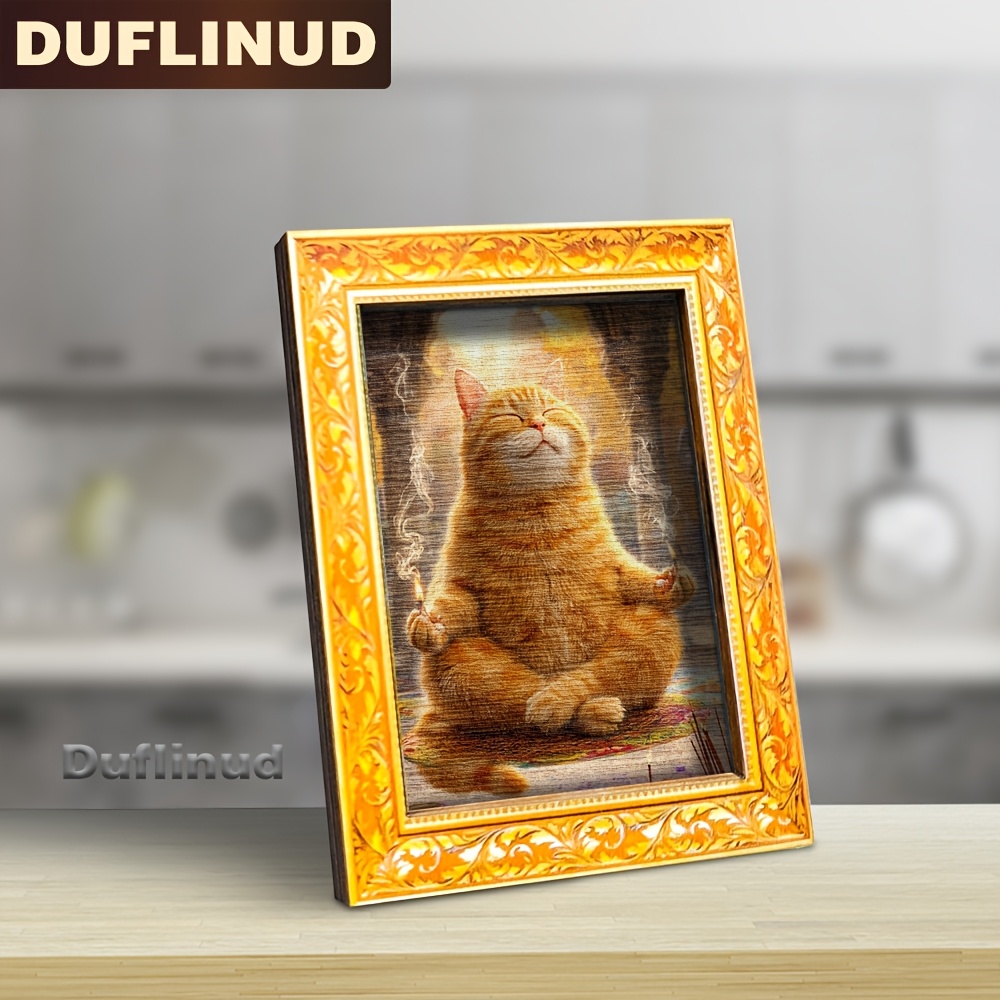 TEMU 1pc Meditation Fridge Magnet, Wooden Mini Decorative Painting, Chubby Eater Husky, Wooden Fridge Sticker, Cat Additions, Home Kitchen Decor,