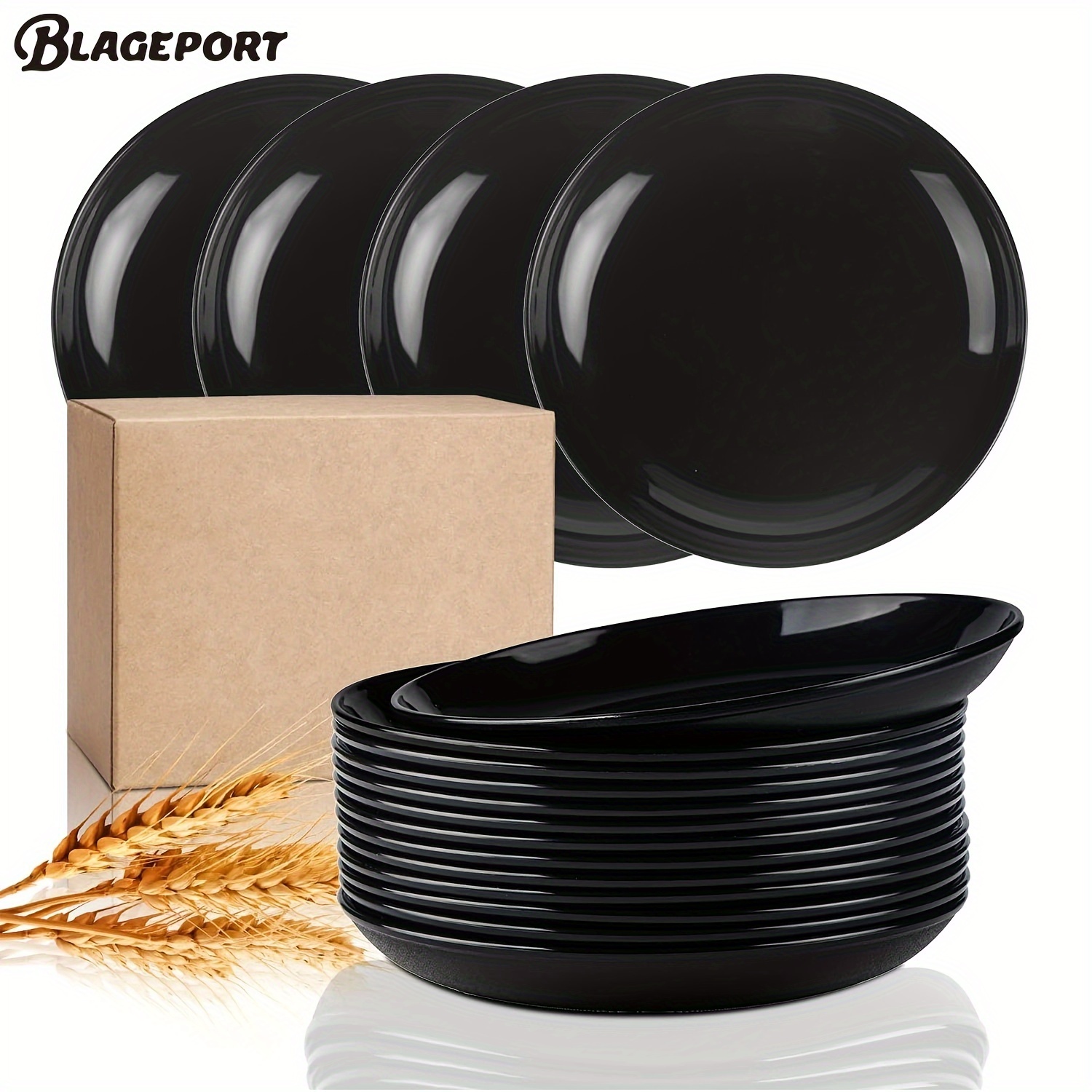 

12 Pcs Dinner Plates Plastic Plates Reusable, Suitable For Lightweight Dishes For Kitchen And Picnic, Dishwasher & Microwave Safe (black/gradient Gray)