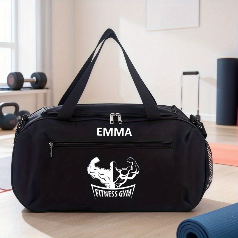 TEMU Customizable Name Or Text Printed Gym Crossbody Bag, Luggage Bag, Large-capacity Sports And Gym Bag, With Reinforced Handles, Lightweight Gym