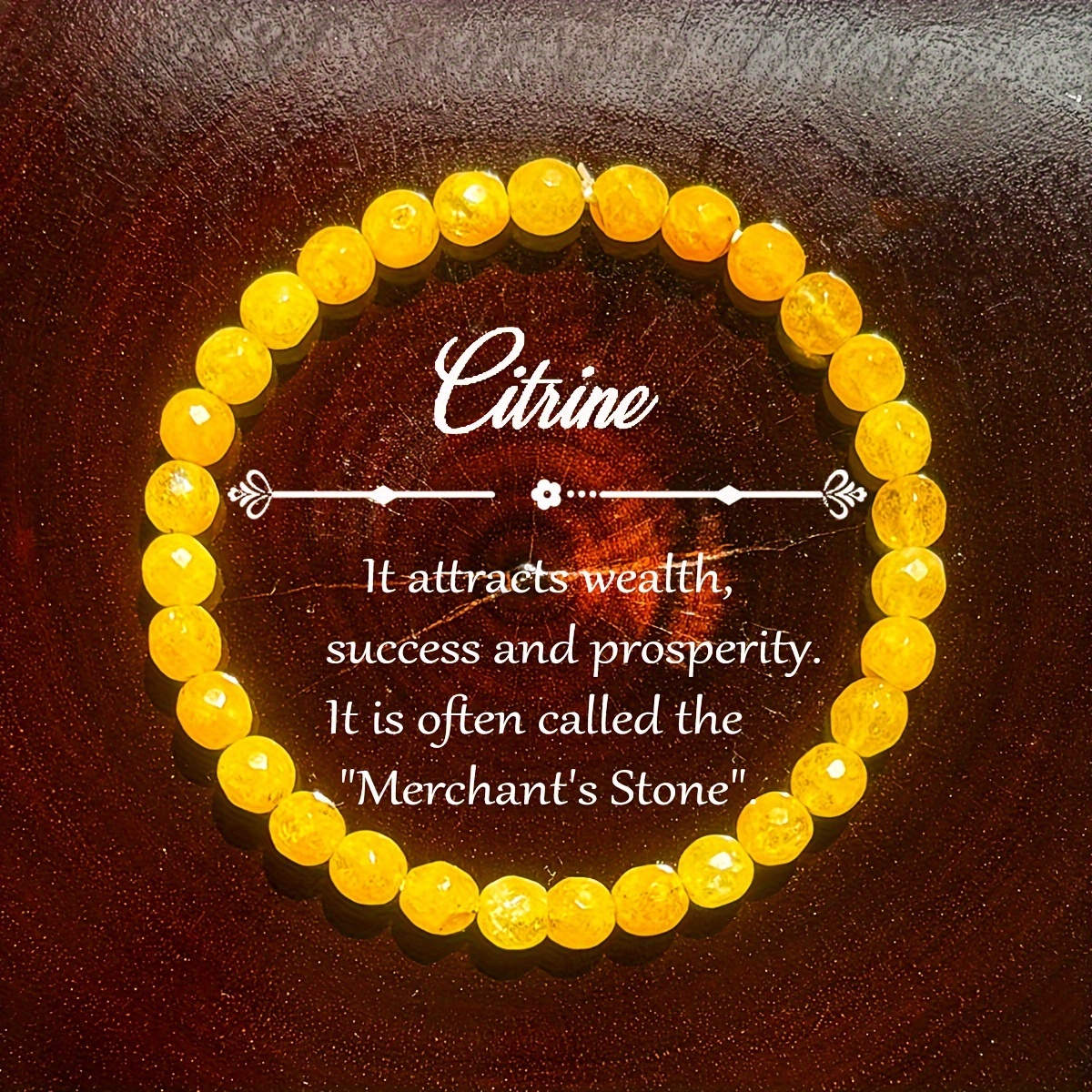 

1pc Bohemian Style 6mm Citrine Natural Stone Handmade Beaded Bracelet, Birthstone For Wealth, & , Ideal Christmas Gift, Random