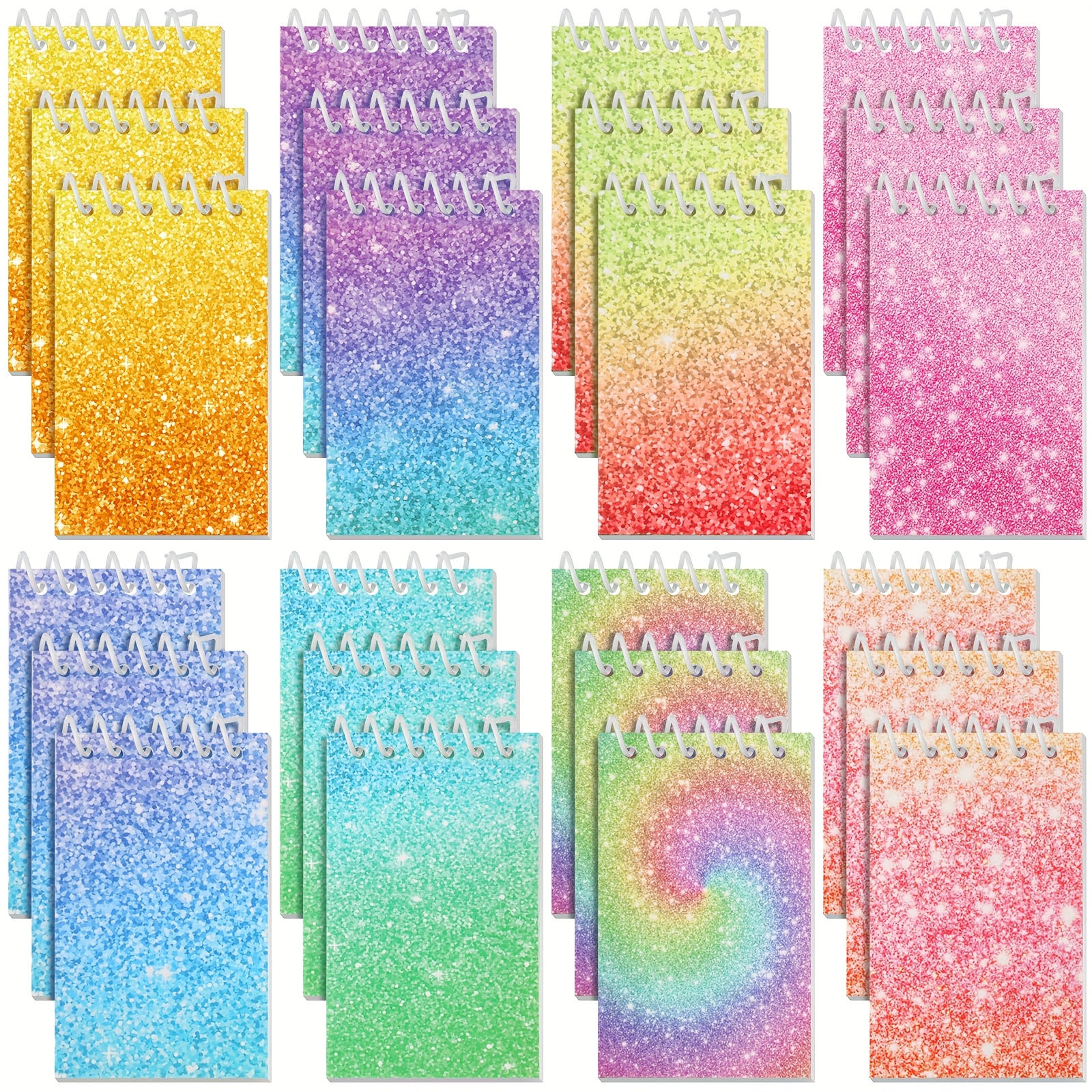 TEMU 24pcs Mini Spiral Notepads Party Favors Small Prism Spiral Notepads 3.9 X 2.4 Inch Glitter Colorful Mini Notebooks For Birthday Gift Classroom