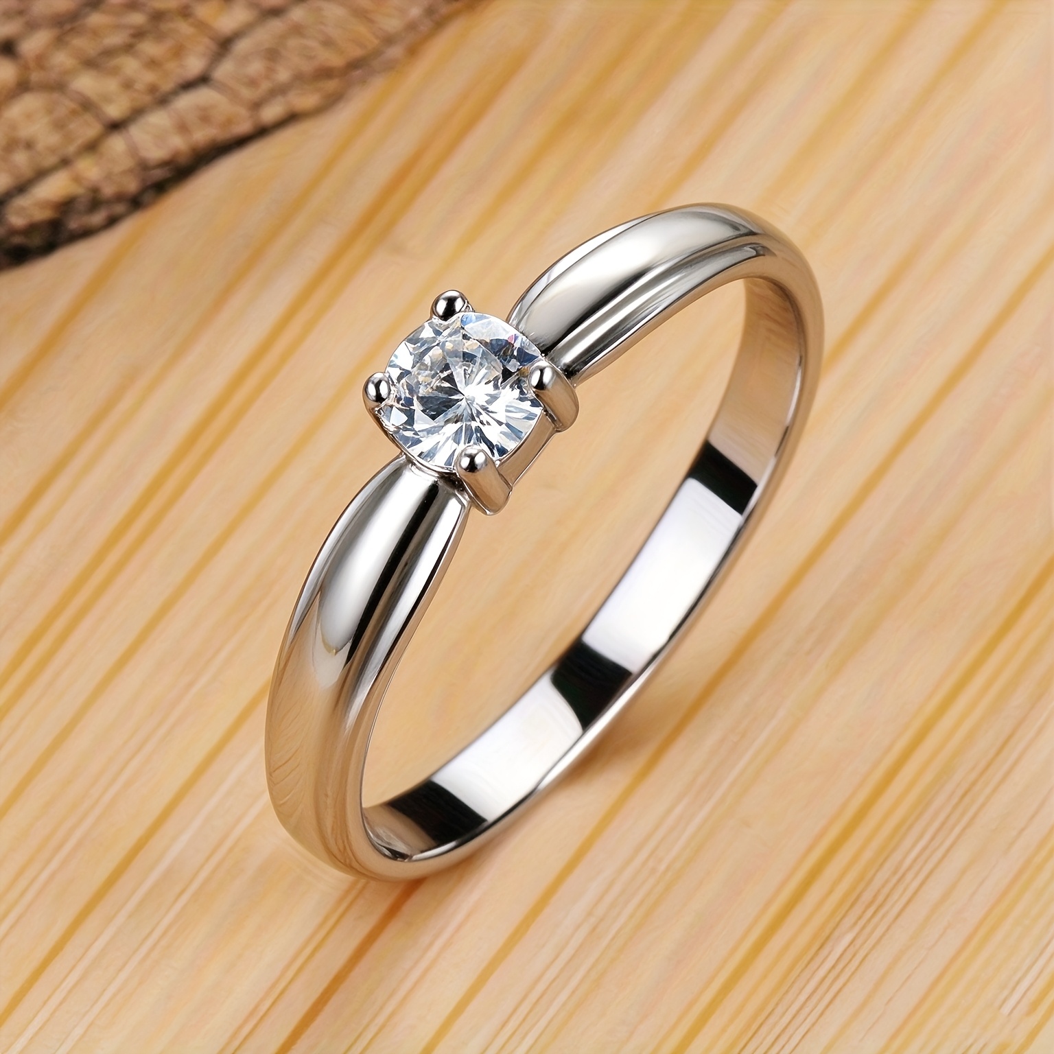 Image of Pure Silver S925 Minimalist Round Synthetic Zirconia Women's Ring Unique Niche Light Luxury Elegant Ring Valentine's Day Exquisite Gift 2g