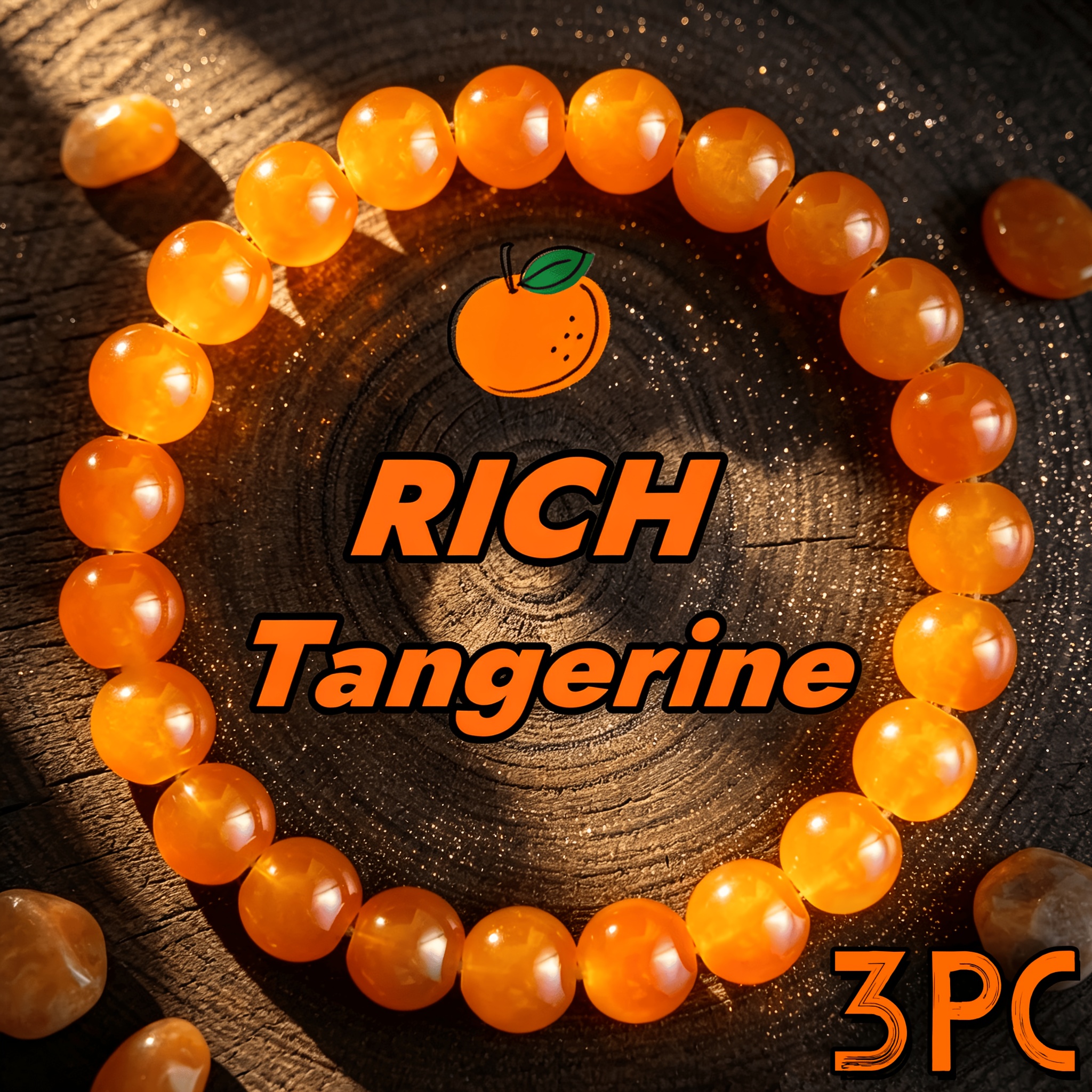 TEMU Lot de 3 bracelets à fermeture éclair en agate orange naturelle - d' bohème rétro avec perles de 8 mm, fermeture éclair adaptée pour les fêtes,