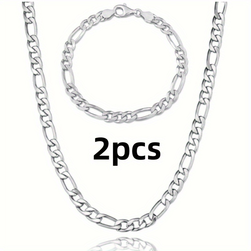 

2pcs Elegant 925 Silvery Plated Chain Necklace And Bracelet Set, Hypoallergenic Titanium Steel, Lead & Nickel Free, Ideal For Diy, Weddings, Engagements, &