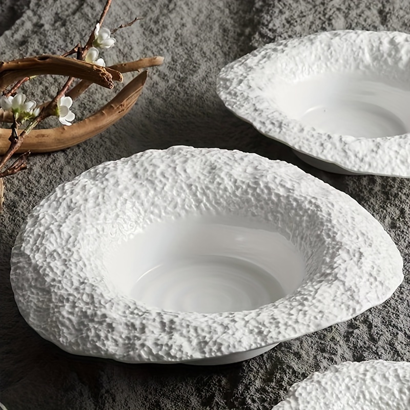 Faridabio Elegant Rock-Patterned Ceramic Plate, Deep Straw Hat-Style Bowl for Pasta, Salads & Soup, Suitable for Family Meals & High-End Restaurant Use, Durable Ceramic Dish, Thoughtful Gift, Versatile Dining Plate for Daily & Special Occasions
