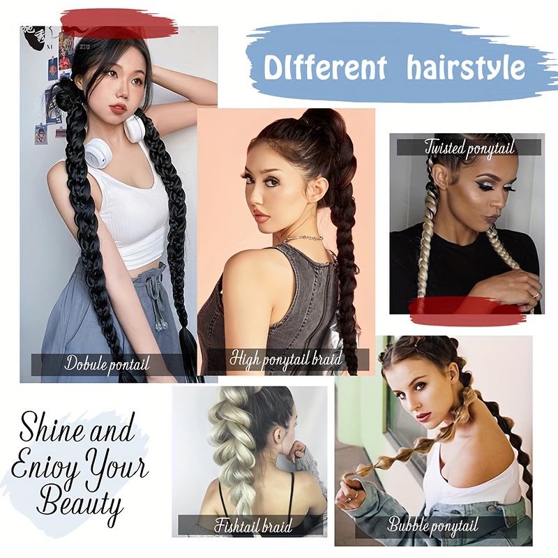 a 34 inch long braided ponytail hair extension with elastic band for a straight and smooth wrapped ponytail diy hairstyle details 9
