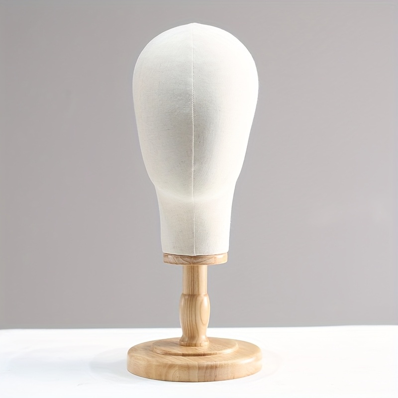 E-shop 1pc Erwachsenes Mannequin-Kopf mit Beige-Stoff - Robuste Holzbasis, Ideal zum Anzeigen von , Brillen und Perücken in Salon und Heimdekoration,
