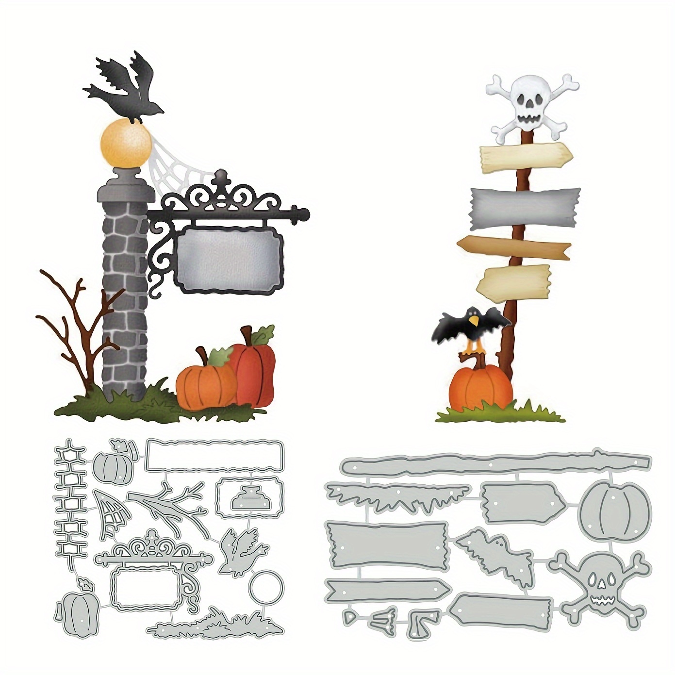 

Halloween Metal Cutting Dies Set - Diy Scrapbooking Paper Craft Die-cuts With Pumpkin , Spooky Embellishments For Card Making & Crafting