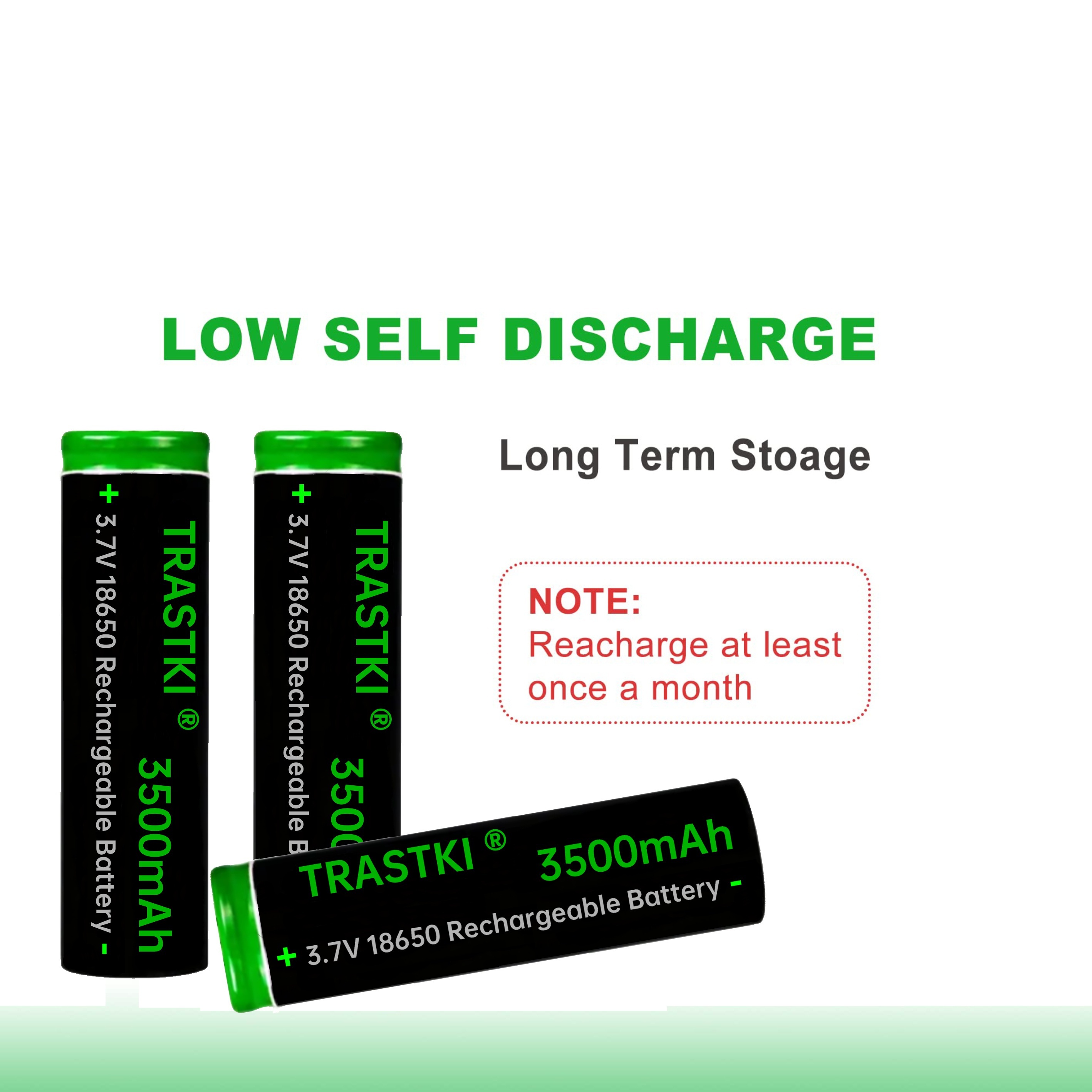 4-Pack 18650 Rechargeable Batteries - 3.7V 2500mAh Flat Top Lithium Batteries