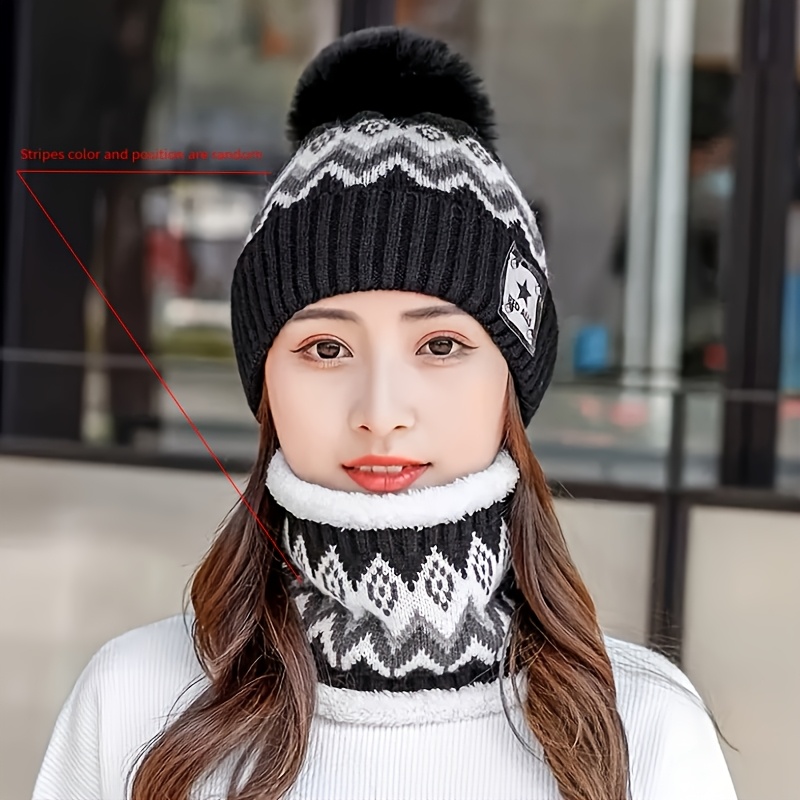 TEMU Bonnet de cyclisme d'hiver chaud pour homme et femme, lot de 2 pièces bonnet et écharpe, élégant et , une aide pour les tenues d'hiver, couleur