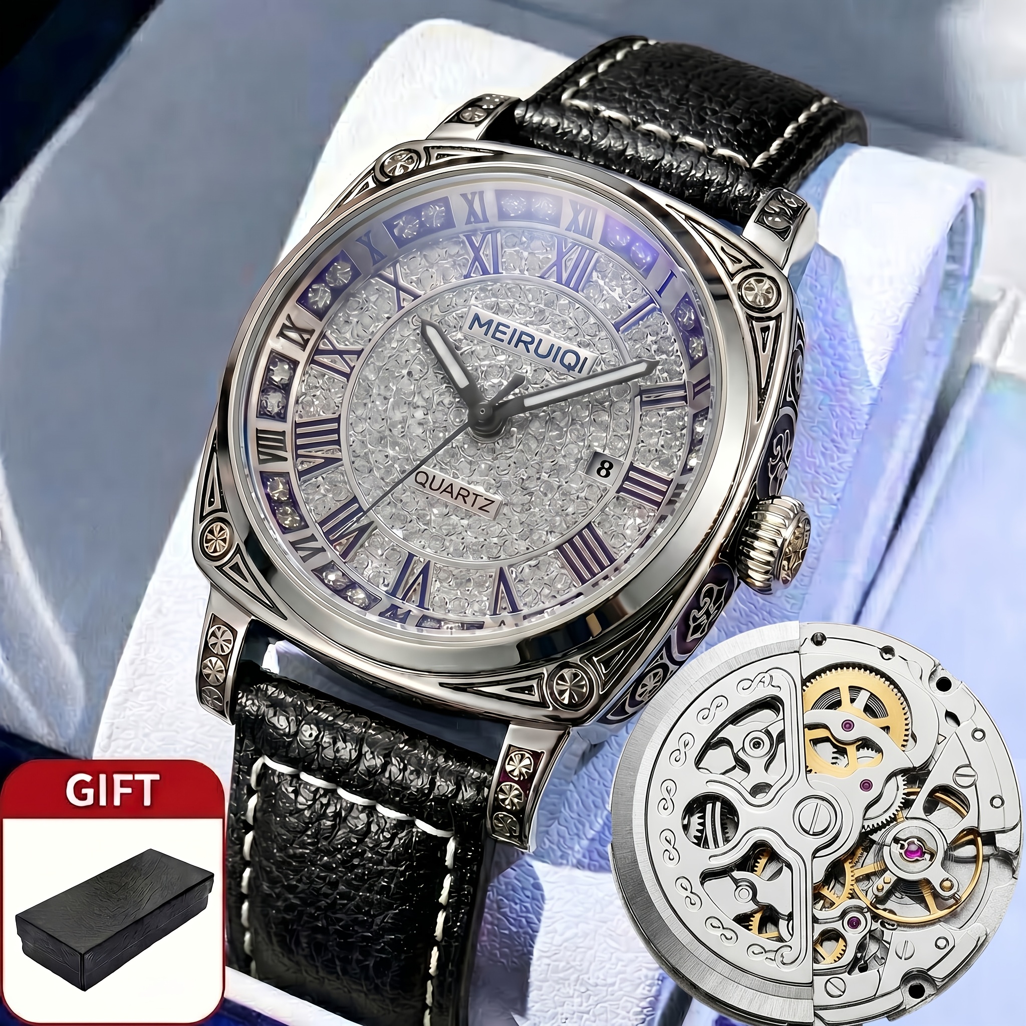 TEMU 1pc Men's Fashion Style Cool Hollow Automatic Mechanical Watch, Without Battery