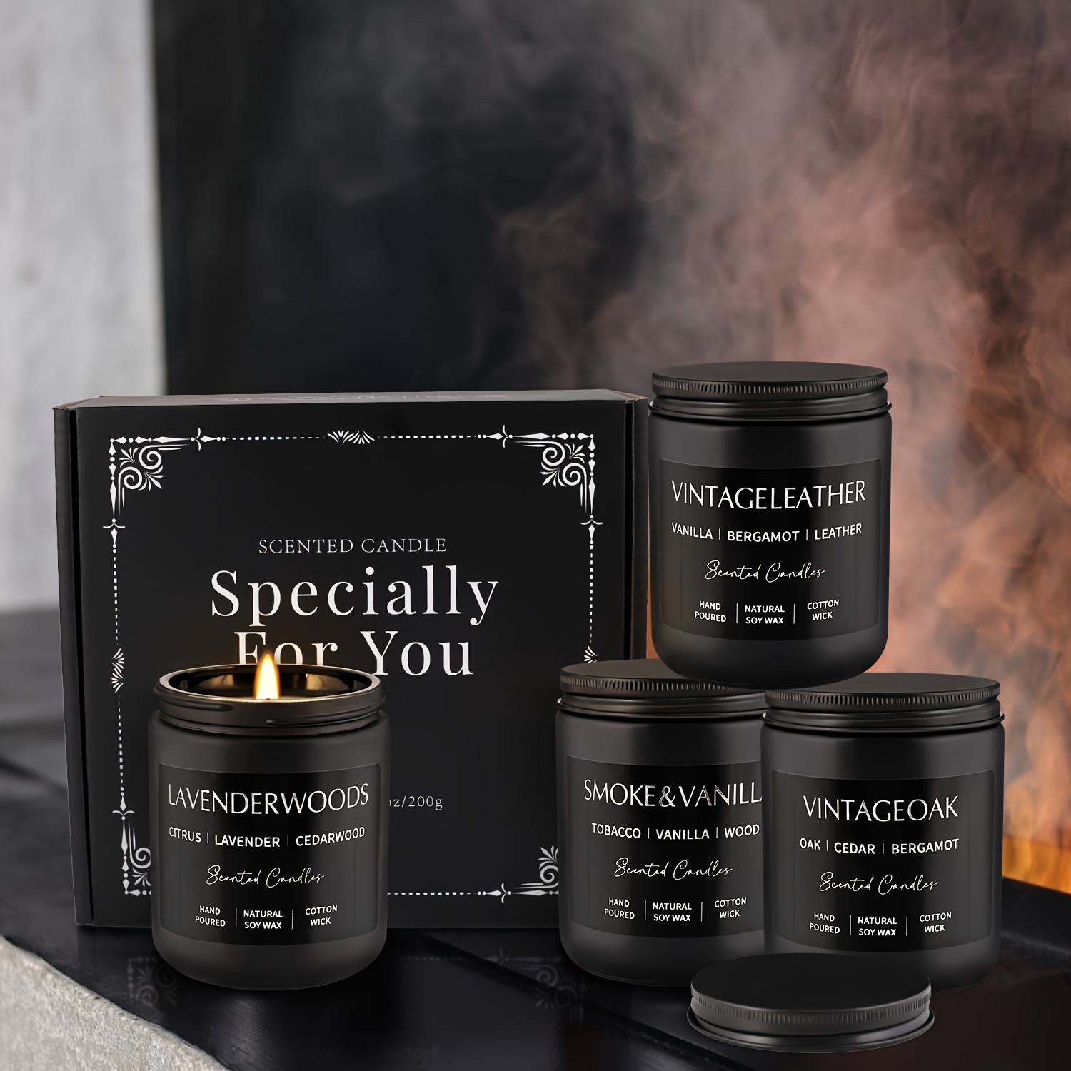 TEMU 4pcs Of Black Glass Scented Candles, With A Fragrant Burning , Are Perfect For Home And Office Use, As Gifts For , And Are The On Day.