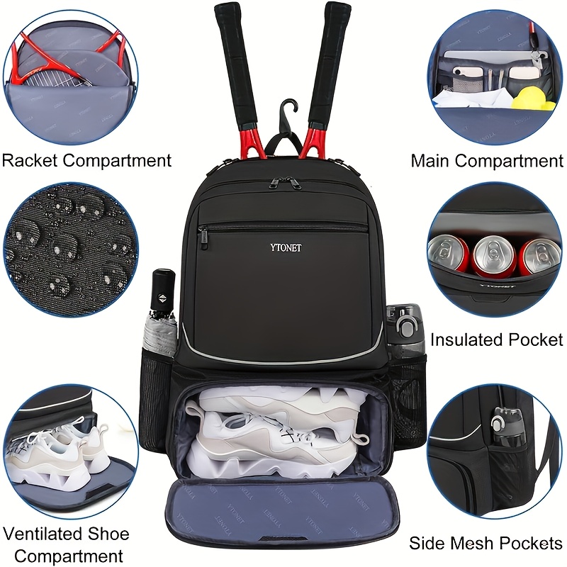 DSLEAF Tennis Backpack Holds 2 Rackets, Tennis Bag With Separate