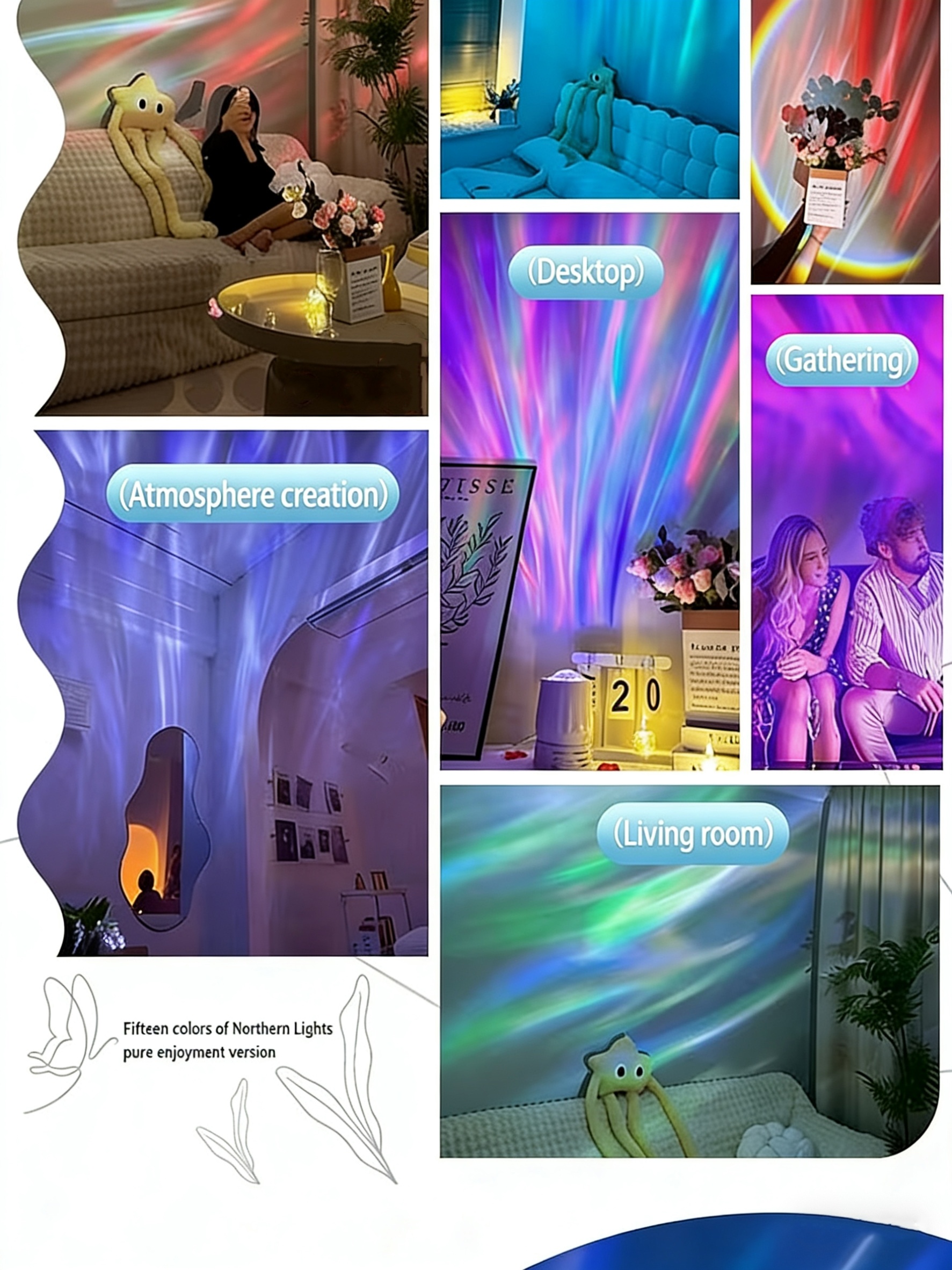 RGB Multicolor Ajustabil Efect Aurora, Potrivit pentru Decorarea Dormitorului și a Tavanului, Materiale de Înaltă Calitate și Măiestrie Exquisită, Perfect pentru Living, Camping, Nuntă și Decor Tavan Petrecere, Cadou Surpriză Ideal de Ziua de Naștere