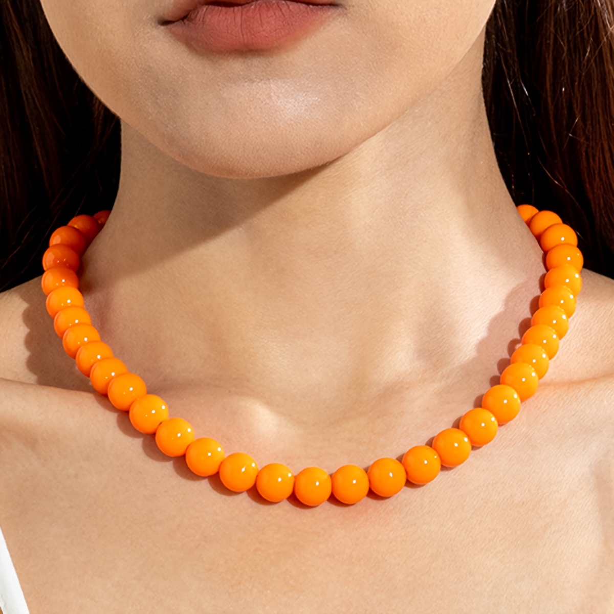 Dopamine-Colored Acrylic Round Beaded Chain Necklace