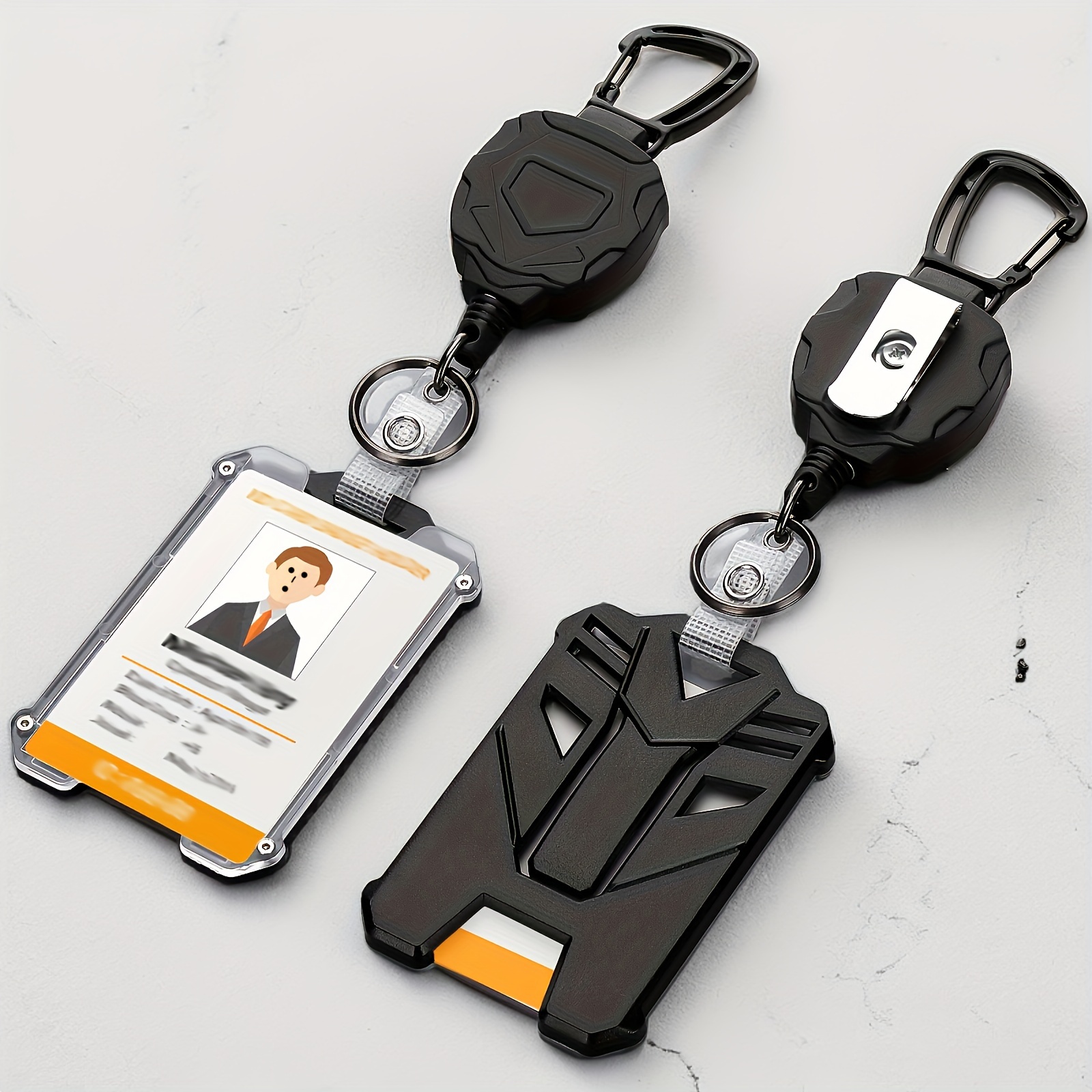 

Abs Material Id Badge Holder With Automatic Retractable Wire Rope Lanyard, Heavy-duty Snap Hook, And Belt Clip For Office And Outdoor Use