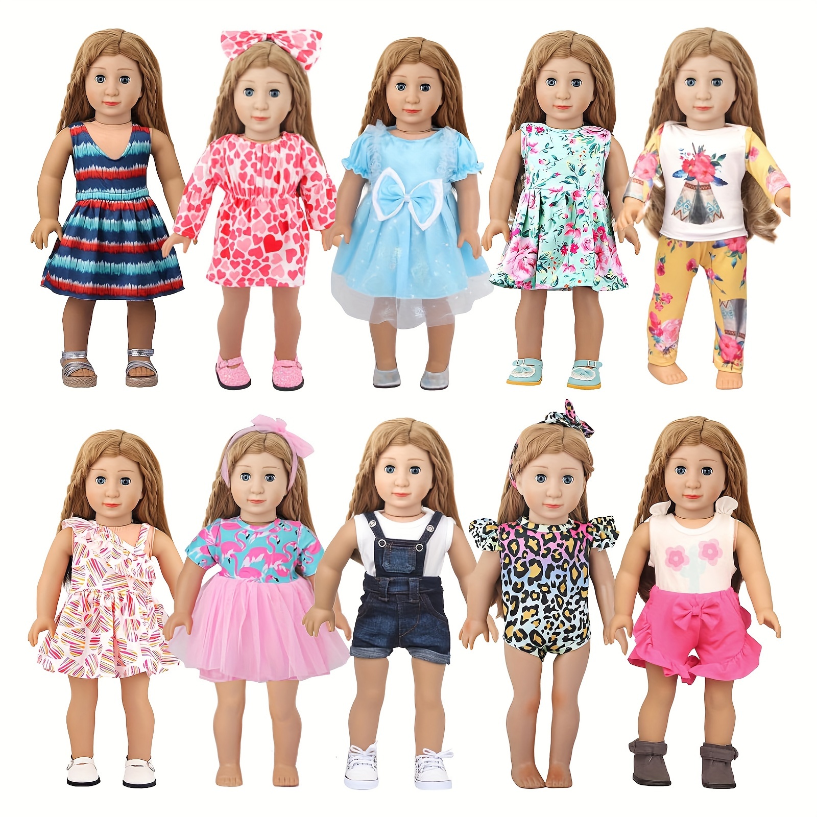 

10 Sets Of 18 Inch American Doll Clothes, Including 10 Of Doll Clothing Dress Outfits For Gift Dolls, Birthday Gifts For Kids