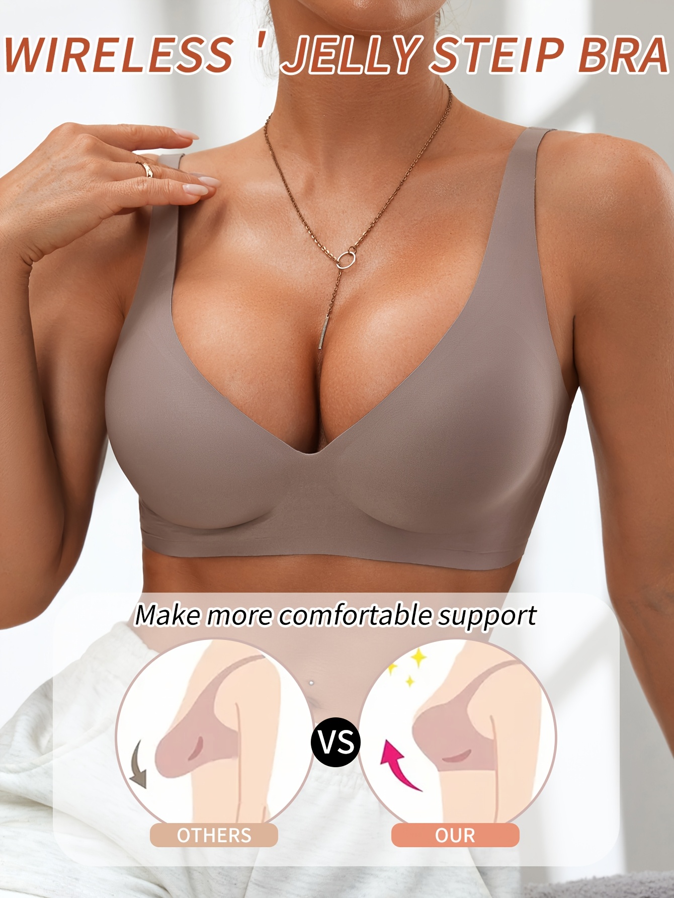 item picture European and American High-Quality Sexy and Comfortable Jelly Gel Simple Style Push-Up Bra, Single Piece