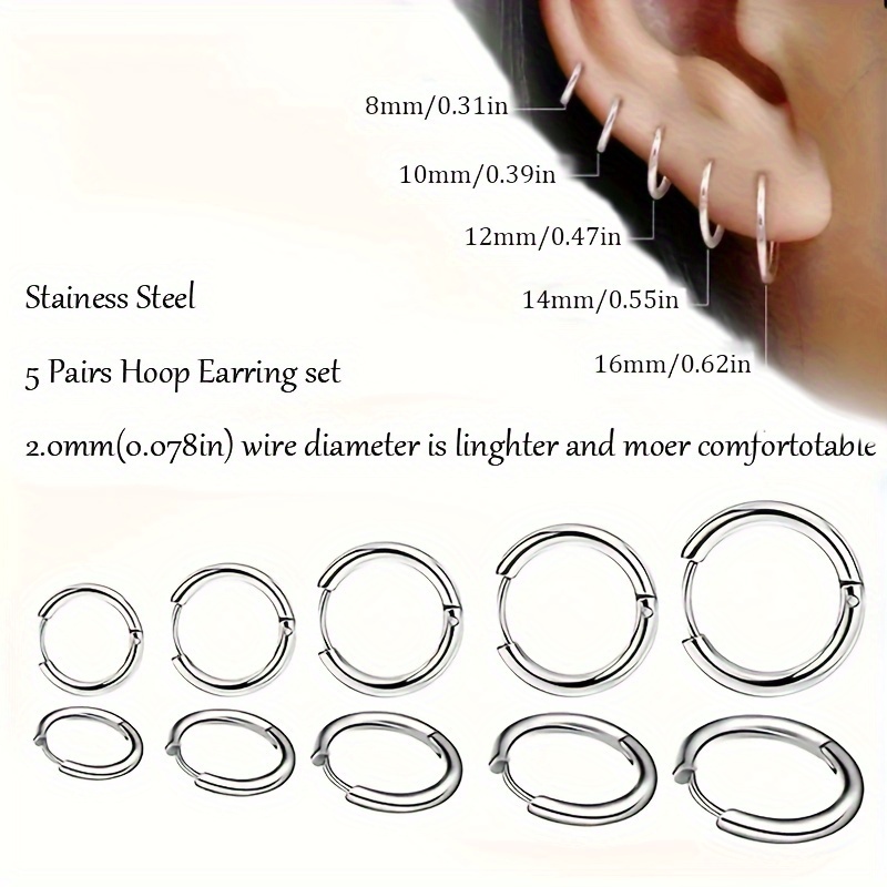 TEMU 5 Pairs/ Set Of Steel Earrings - Stylish Lightweight Unisex Stud Earrings | Comfortable And