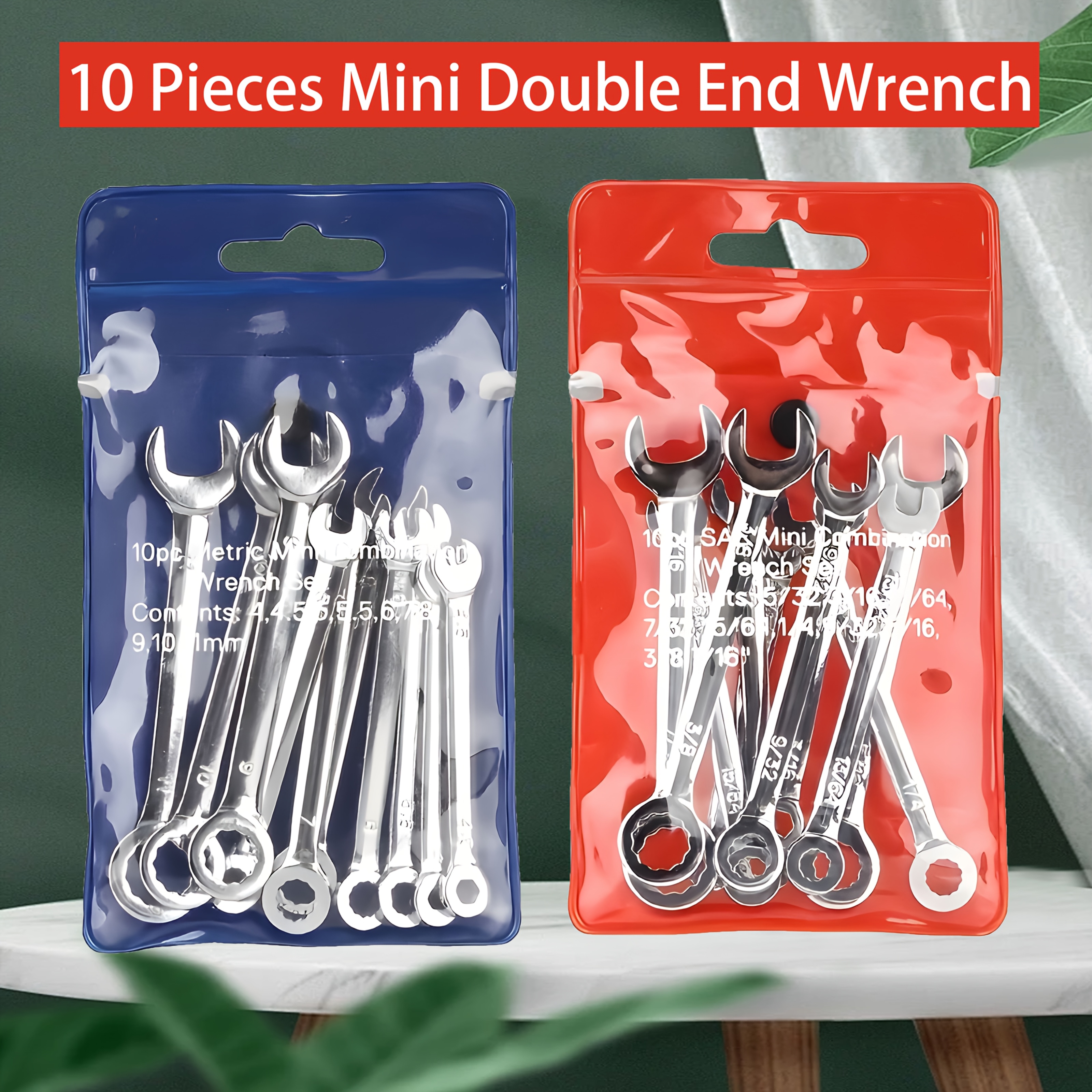 

10pcs Mini Double-ended Wrench Set - Metric & Sae 4-11mm (5/32-7/16 Inch) With Storage Pouch For And Car Maintenance