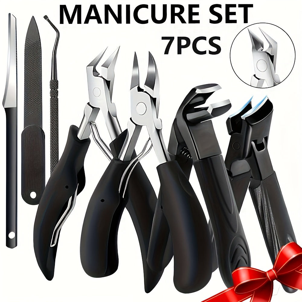 7pcs Heavy-duty Toenail Clipper Set For Seniors - Angled & Curved , Splash Guard, Long Handle, Includes Nail File, Professional Pedicure Tool Kit, Nail Clippers, Halloween Gift