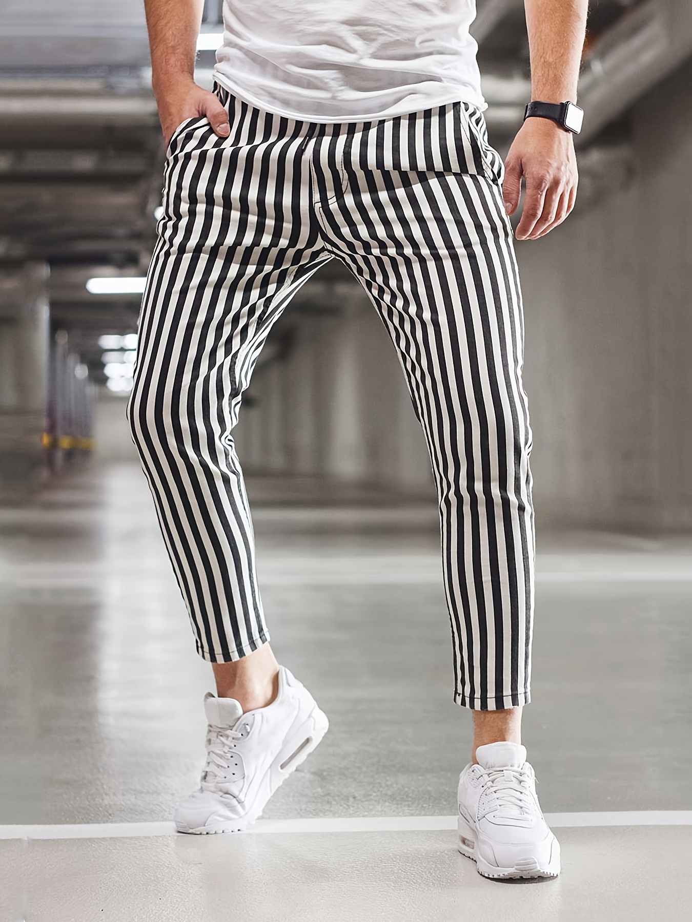 s Striped Pants With Pockets Casual Breathable Slim Fit Trousers For Outdoor Activities For Spring And Autumn