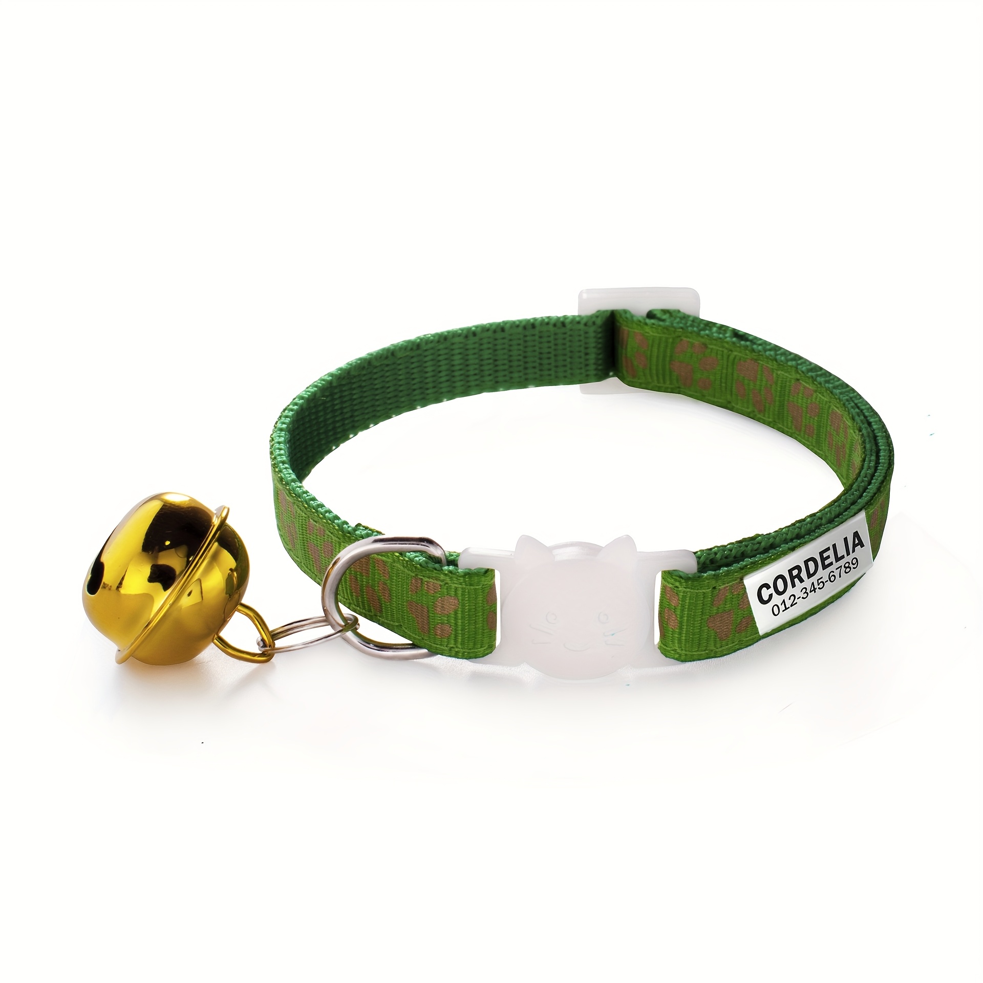 Customizable Golden Paw Print Patterned Adjustable Cat Collar with Bell
