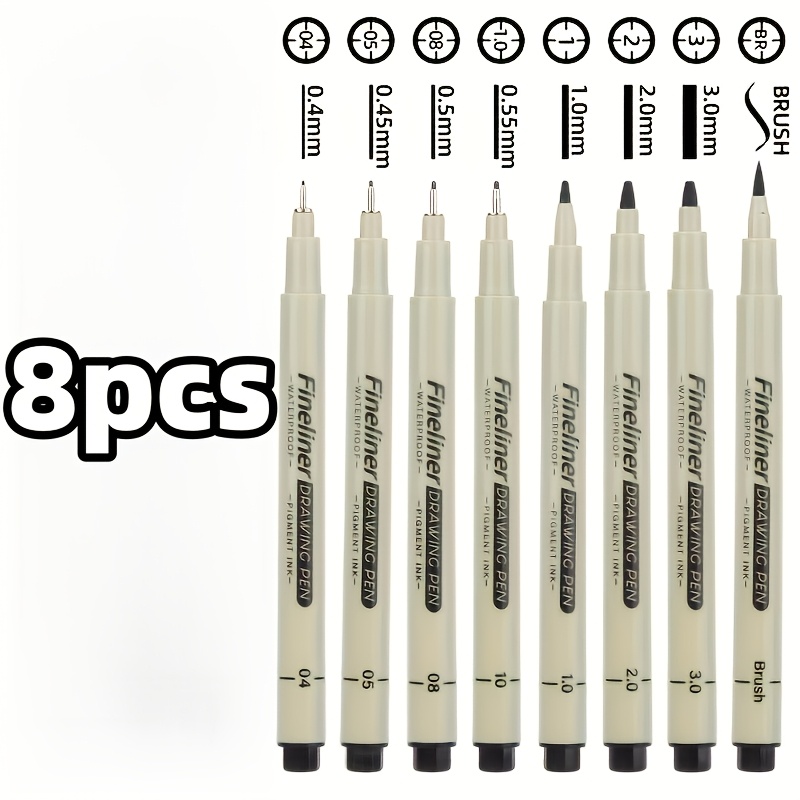 TEMU 4pcs, 8pcs, Or 14pcs Black Fine Point Liquid Ink Pen Set - Lightweight Durable Plastic Drawing Liquid Ink Pens With Ink For Line Art, Sketching,