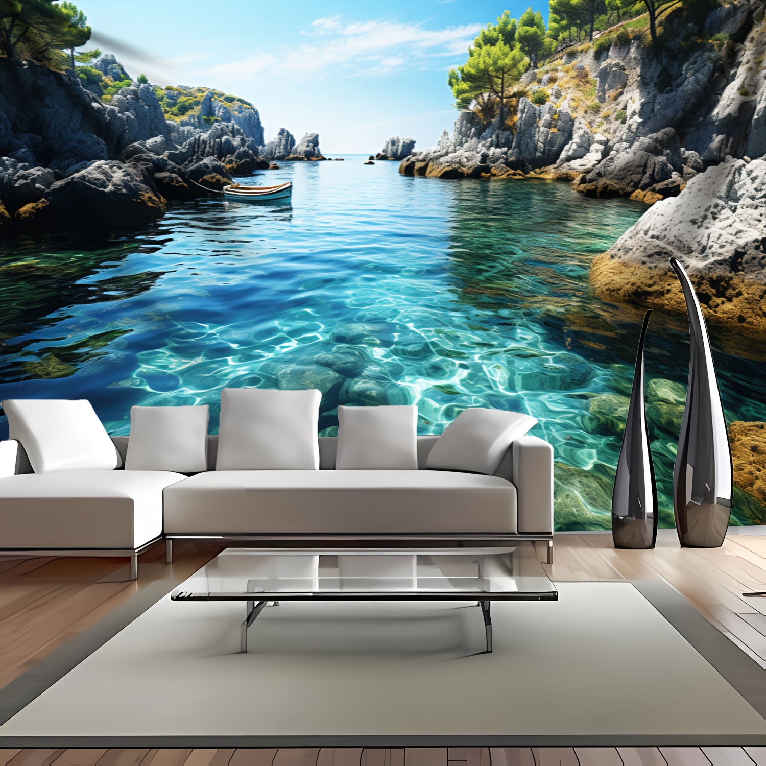 Large Landscape Landscape Wall Tapestry Blue Sea Mountain Decor_voghion.com