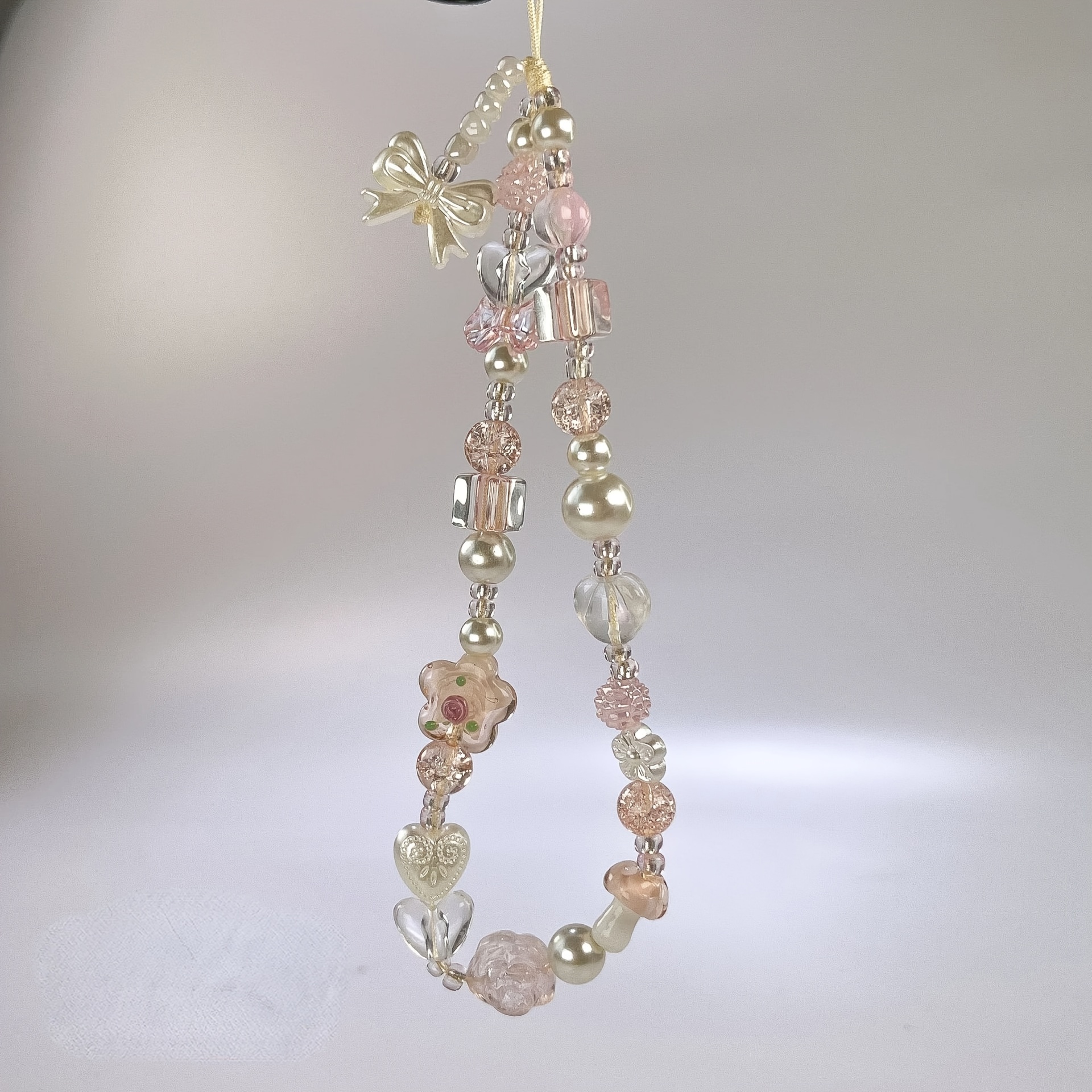 Image of Y2k-inspired Glass Flower Bead Phone Charm - Acrylic Knot Lanyard For Women & Girls, Perfect For , Cameras, And Bag Accessories, Cellphone Strap, Pendant, Camera Accessory, Sansango
