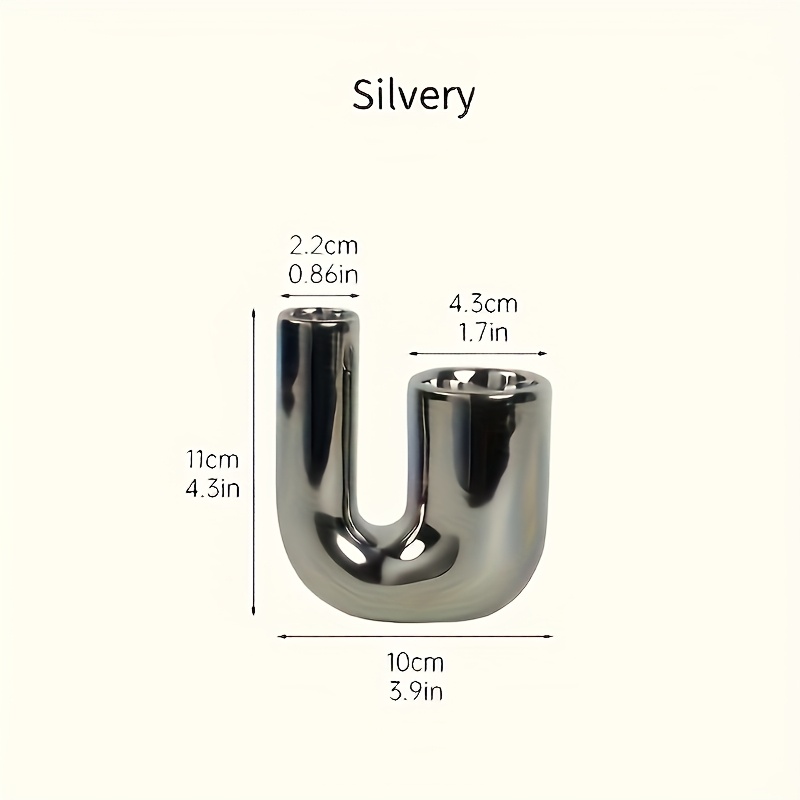 TEMU 1pc Light Luxury Silvery Ceramic Candlestick Ornament, Modern Minimalist Candlelight Dinner Table Prop Candlestick Holder Home Desktop Festive